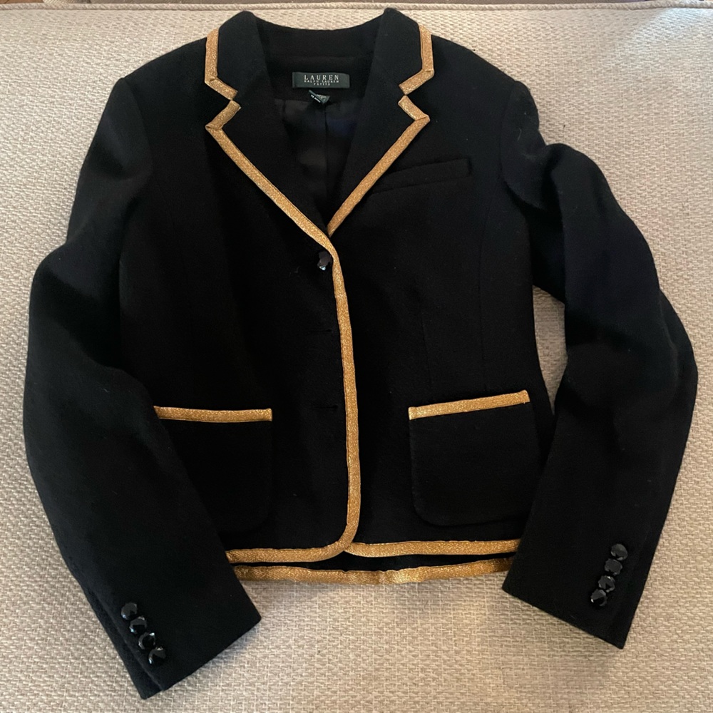 Lauren Ralph Lauren Petite women’s wool blazer with gold piping, size 6P